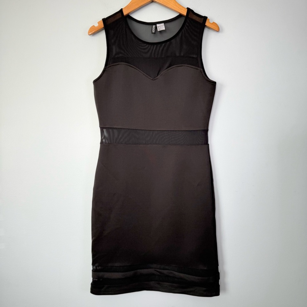 H&M Divided Black Mesh Trim Bodycon Dress Size 8